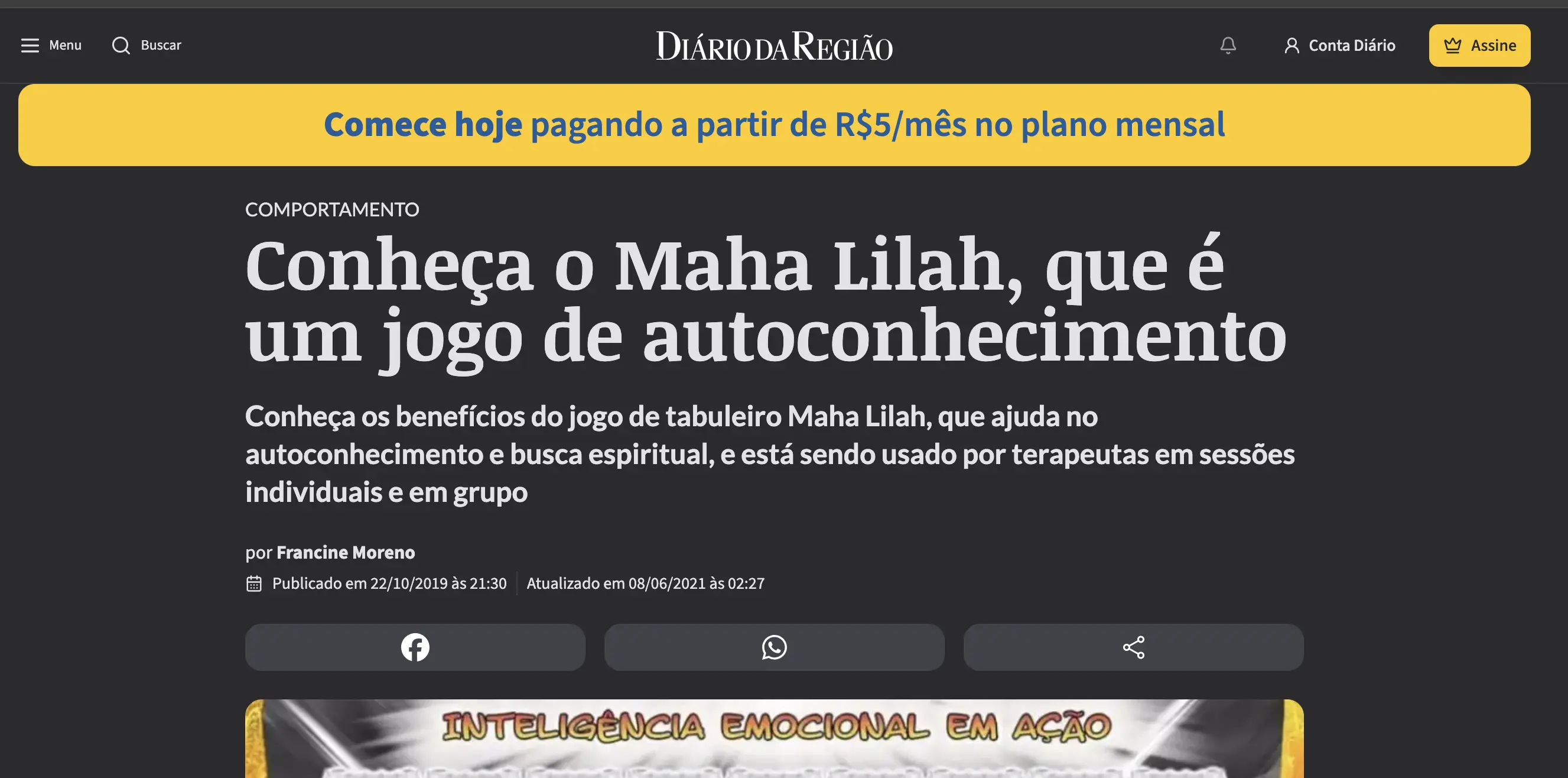 Preview editorial de matéria sobre Maha Lilah no Diário da Região