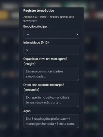 Registre seus sentimentos durante o jogo